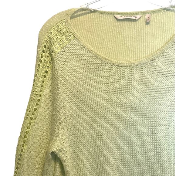 Soft Surroundings Bailey Thermal Top Womens Large Pear Green Eyelet Boho Sweater - Picture 3 of 8